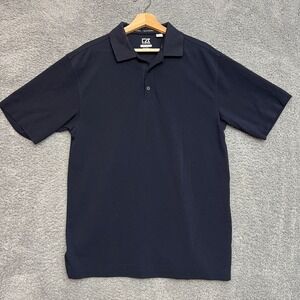 Cutter & Buck Polo Shirt Mens Medium Navy Blue Excellent CB DryTec Short Sleeve